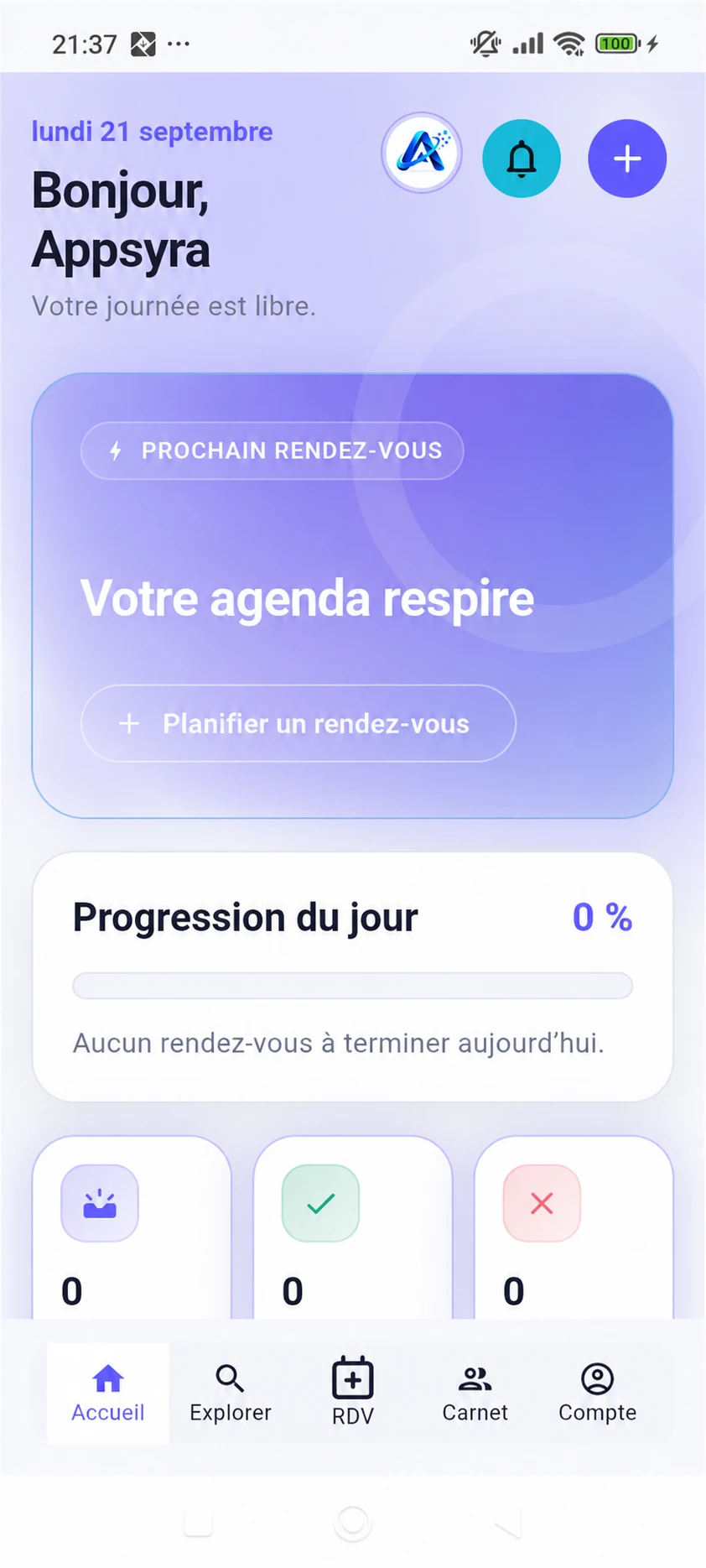 MesRDVs, écran d’accueil